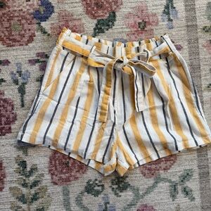 Striped Yellow, White, & Navy Women's Linen Shorts